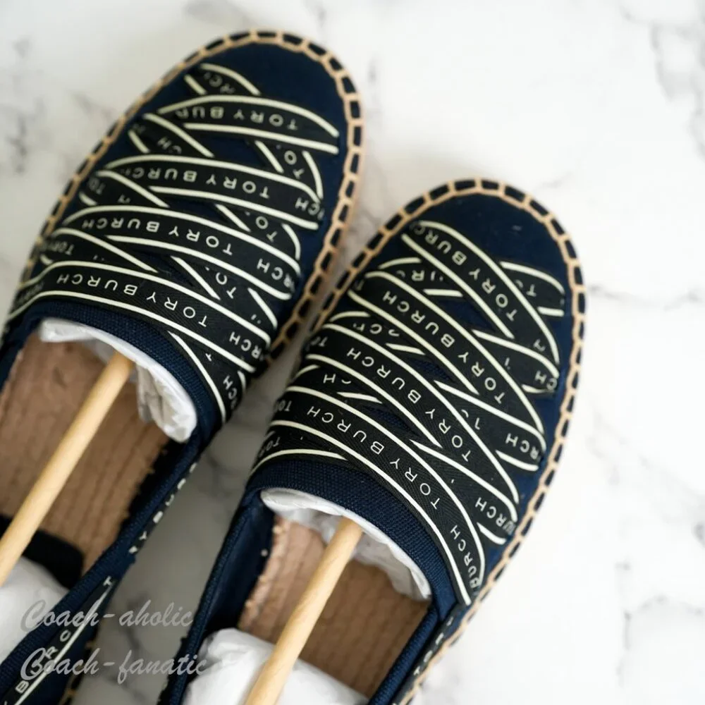 NIB Tory Burch Ribbon Canvas Espadrille Flats in Perfect Navy Size 7.5